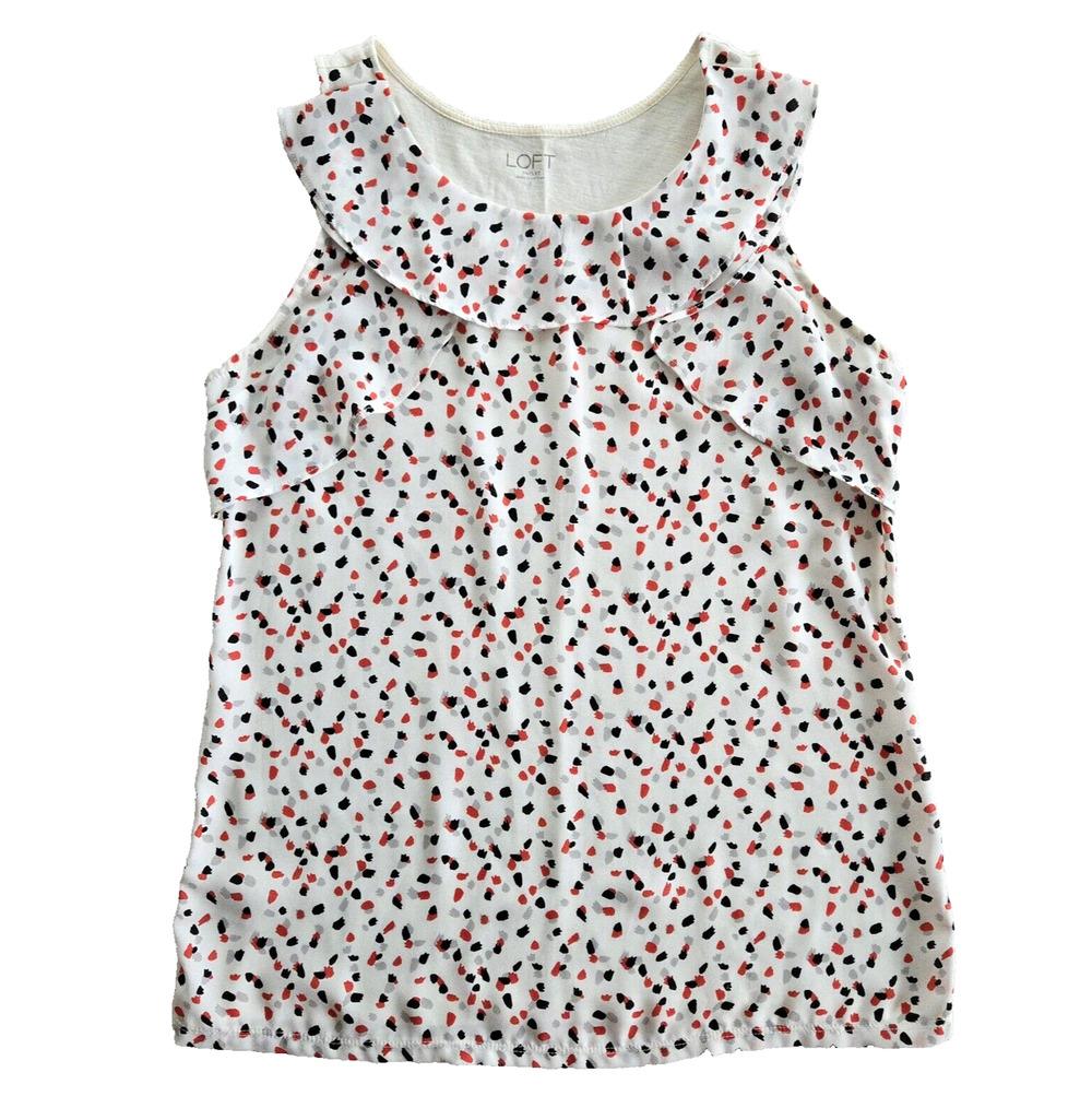 Loft Sleeveless Blouse Womens S Terrazzo Print Ruffled Top Casual Cottagecore